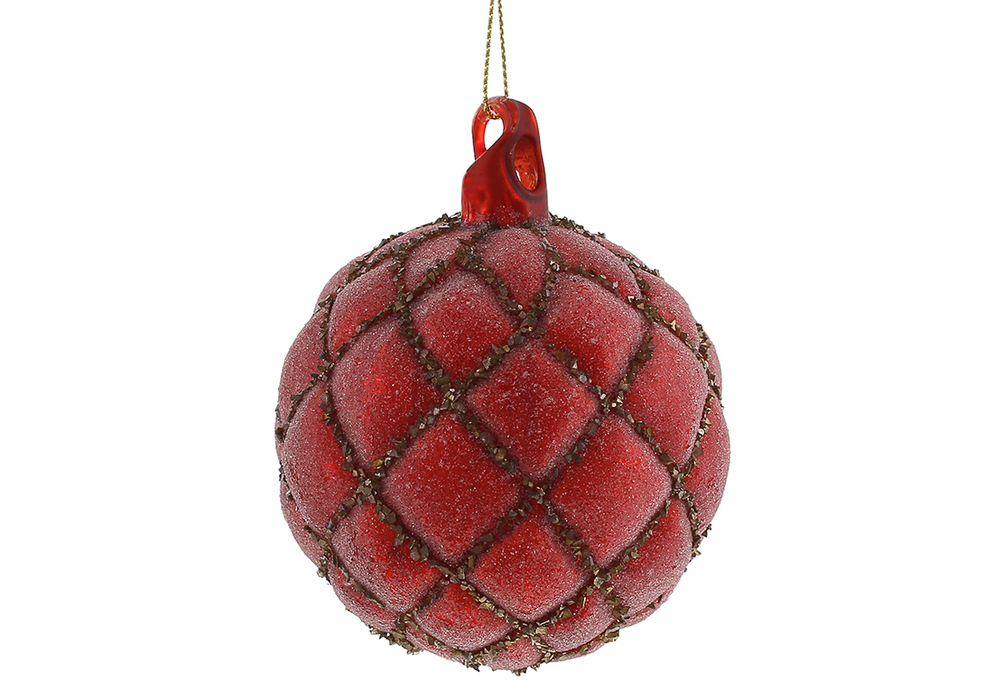 Glass Christmas tree ball of a relief shape with a sugar coating