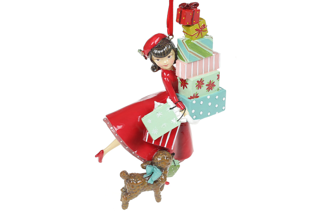 Gift hour girl with a puppy and gifts ornament