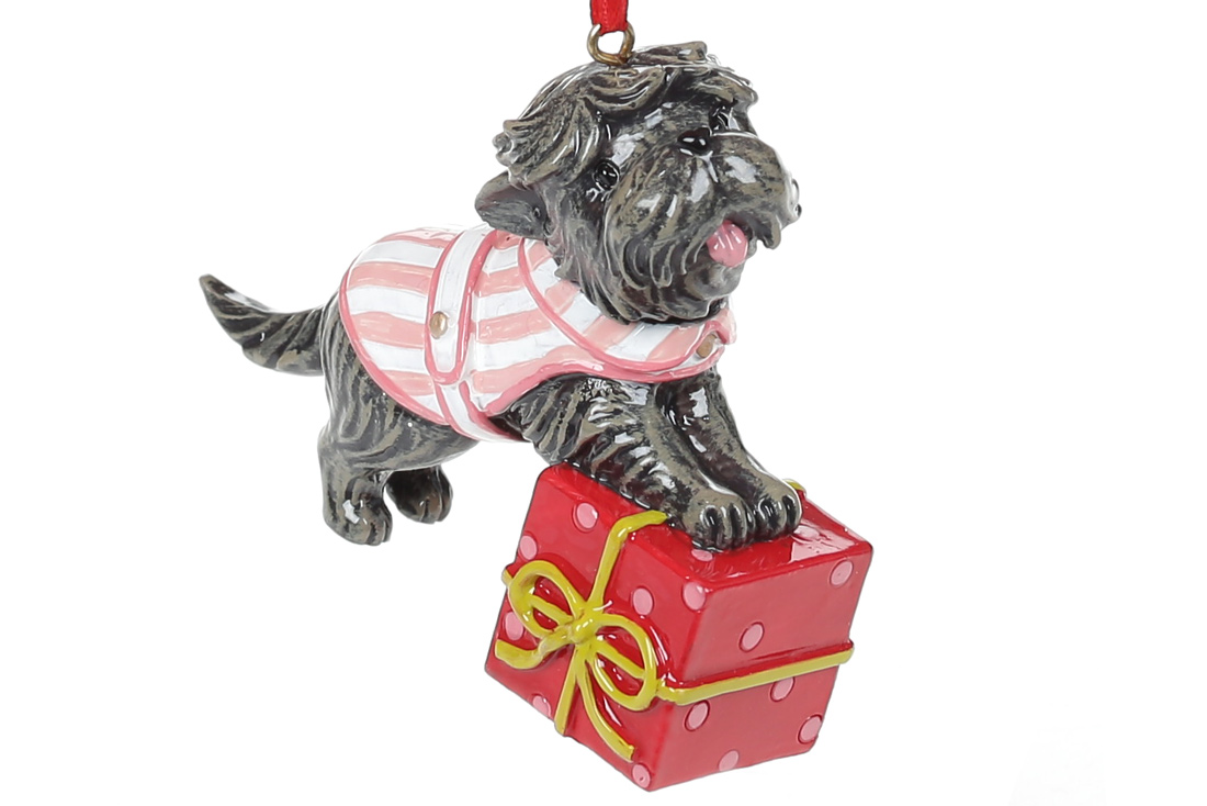 Terrier with a gift  ornament