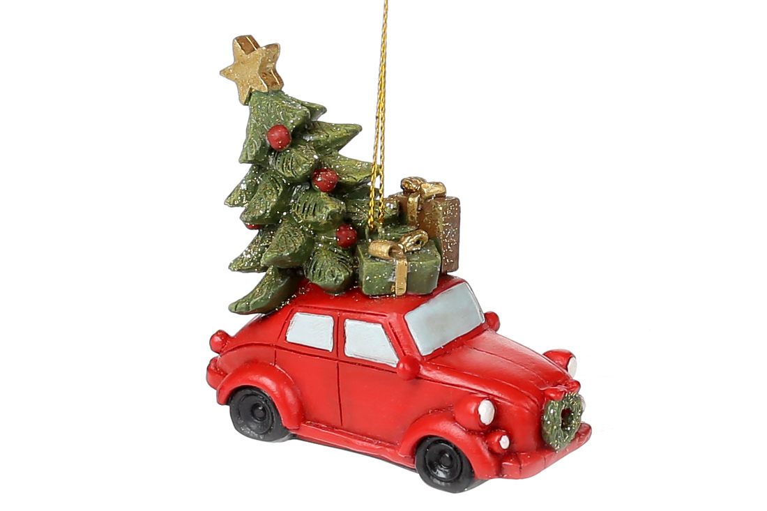 Car with Christmas tree ornament