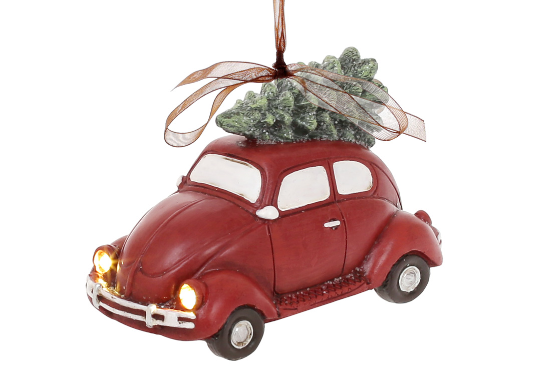 Car with Christmas tree ornament with LED