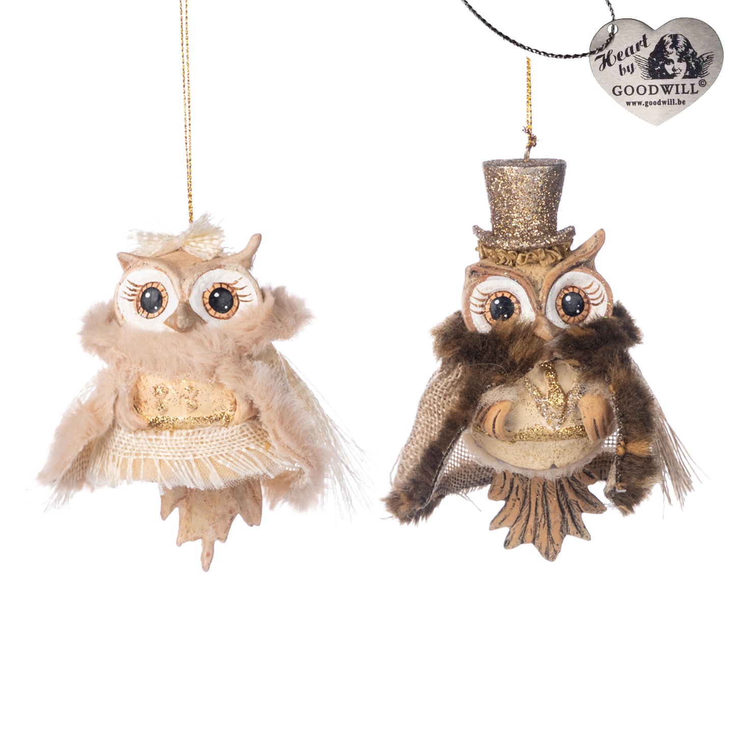 Winter fairy owl couple ornament ASS/2