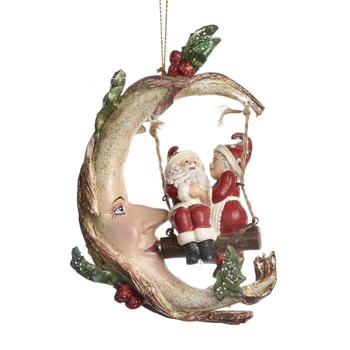 Santa/Mrs Claus swinging moon ornament