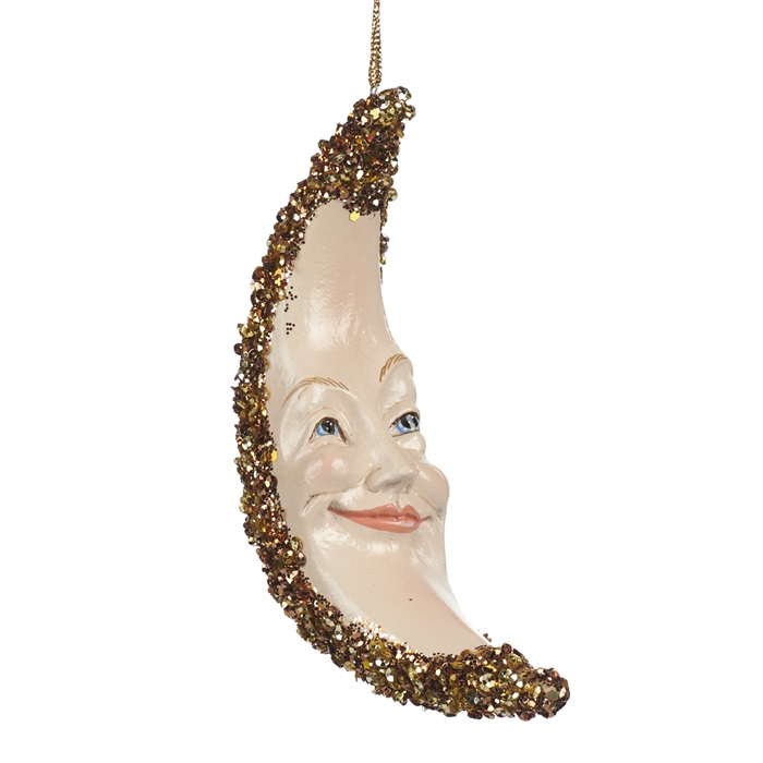 Glitter smiling moon ornament