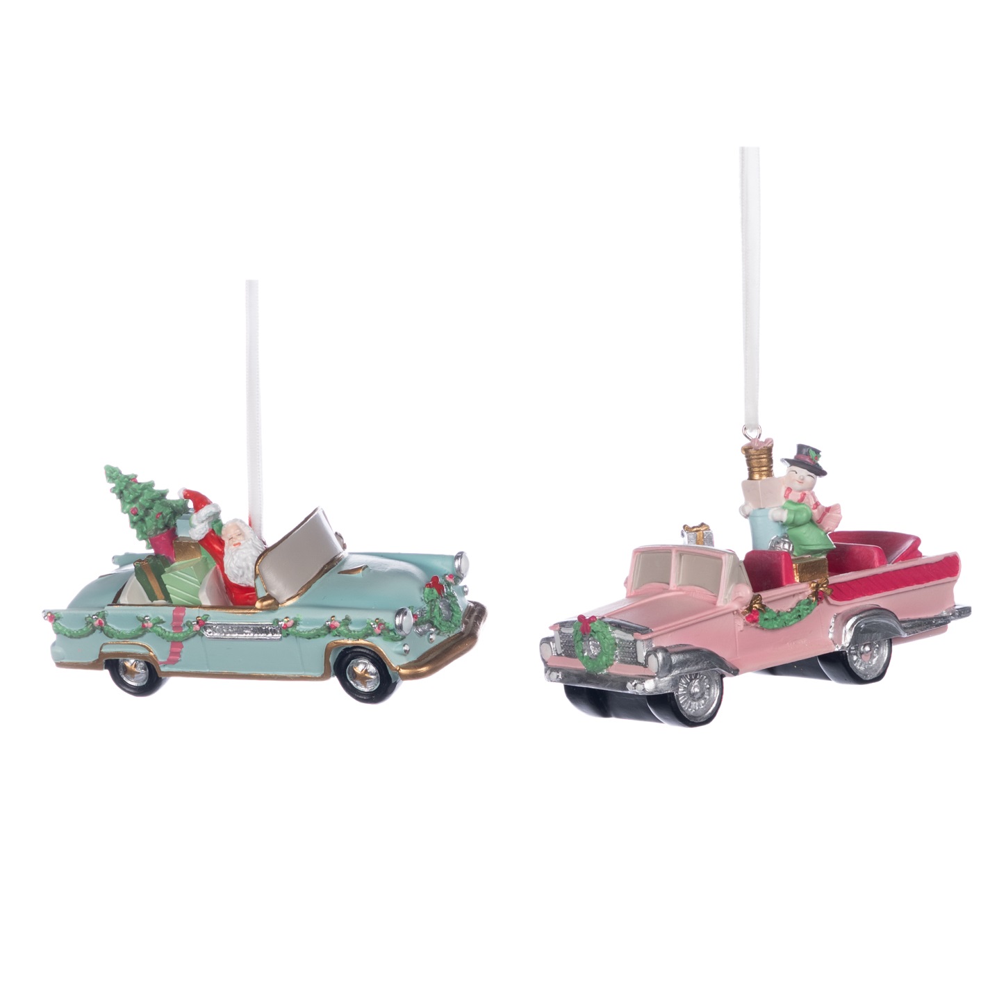 Santa/ Snowman in oldtimer car ornament ASS/2