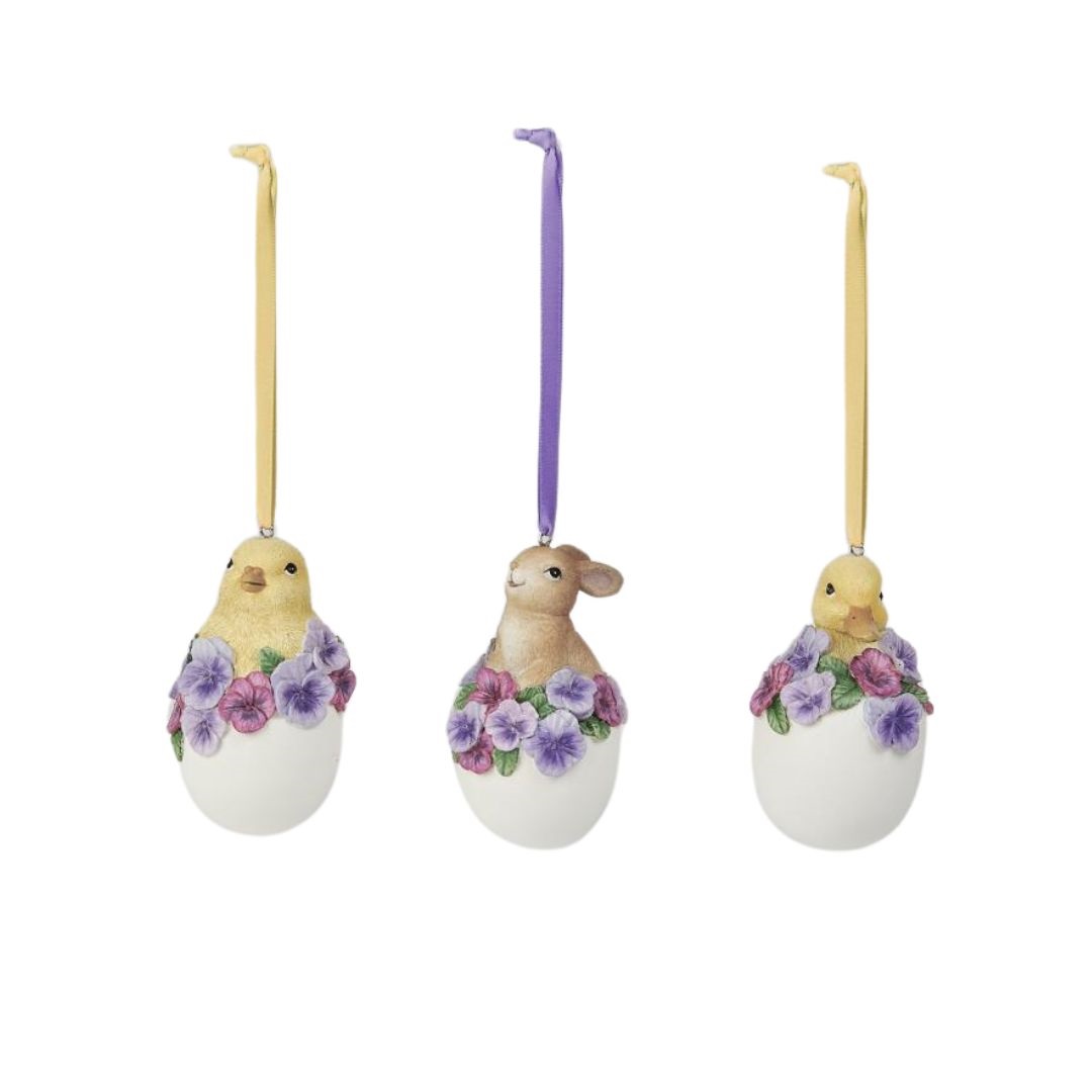 Pansy duck/bunny/peep in egg ornament  ASS/3 