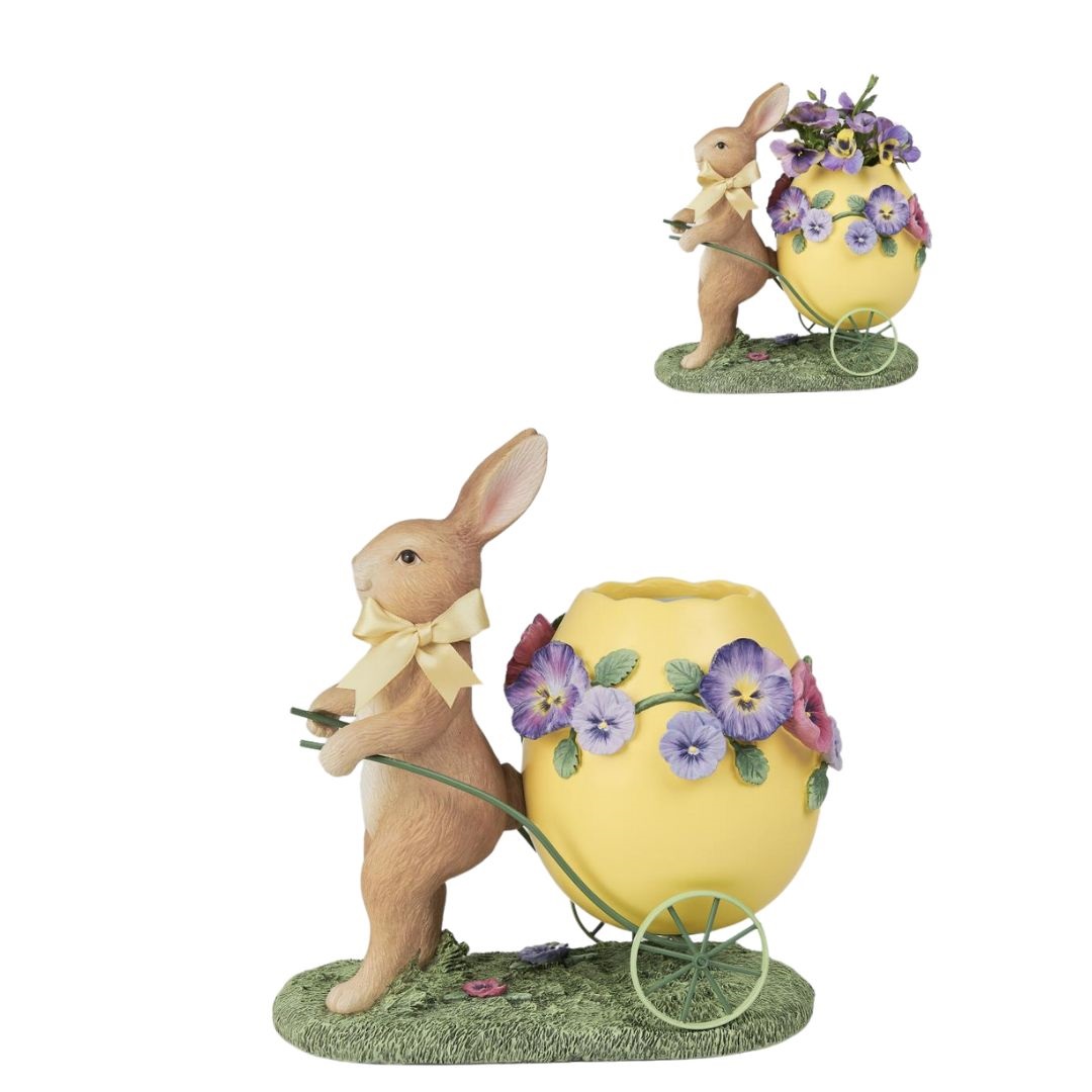 Pansy bunny with egg cart vase TT 