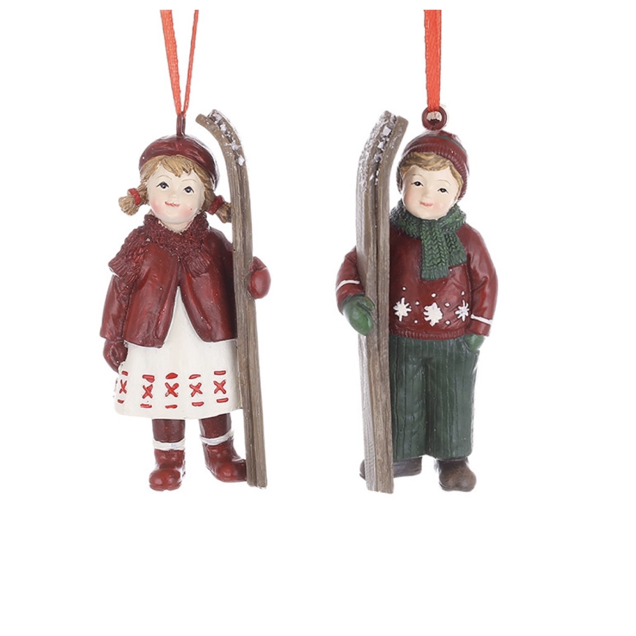 Vintage Children with  skis ornament, SET/2