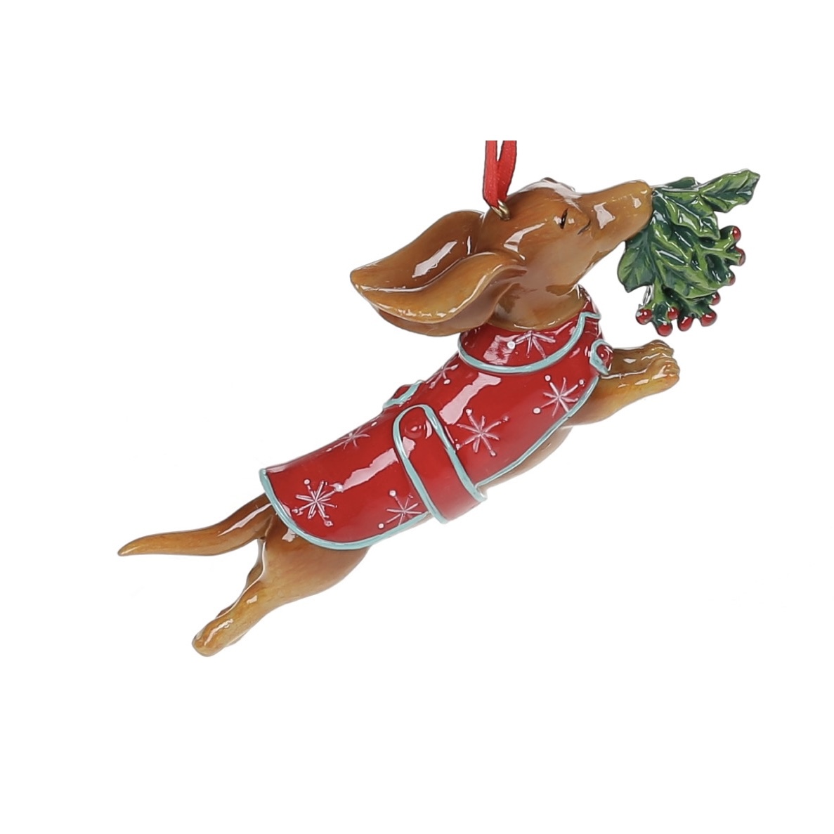 Dachshund with mistletoe ornament