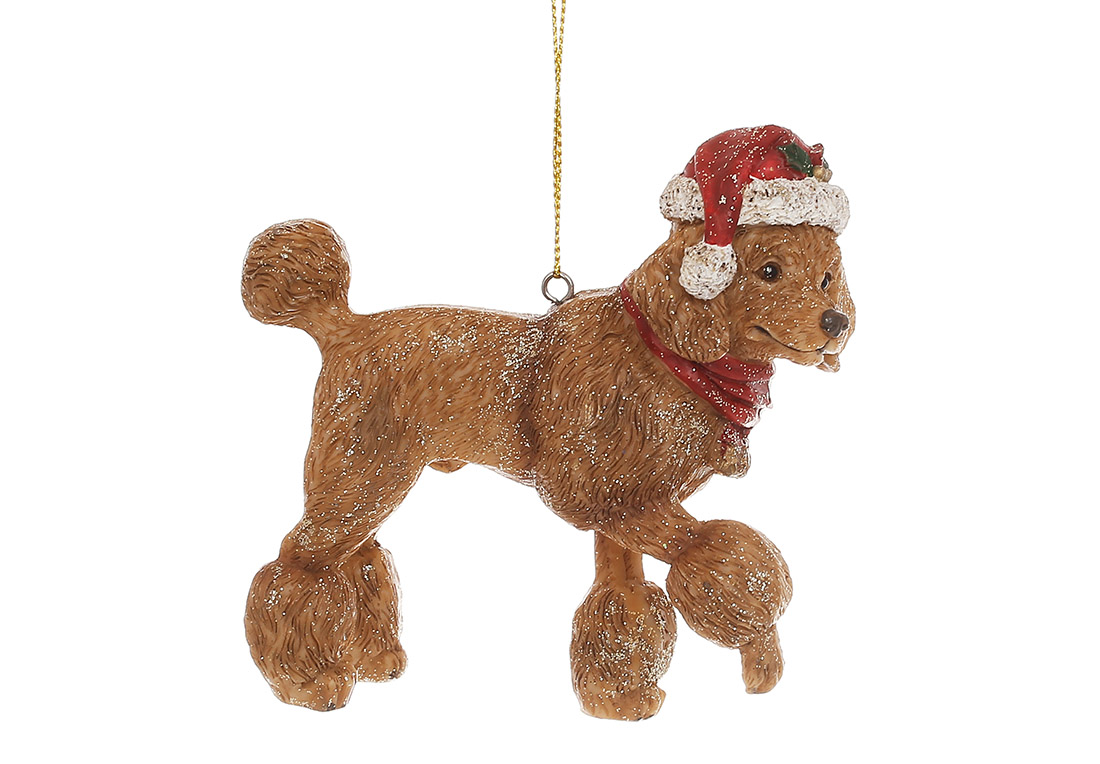 Brown Poodle in a hat ornament