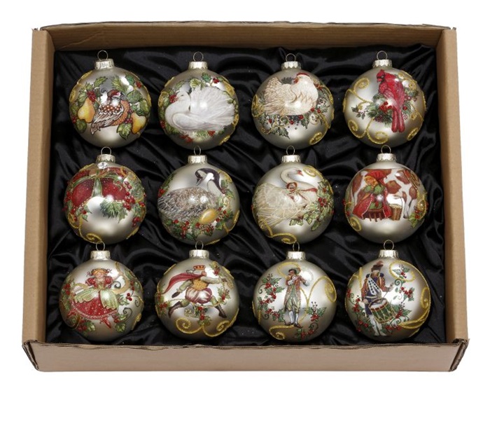 Glass 12 days of Xmas ball  BOX/12 