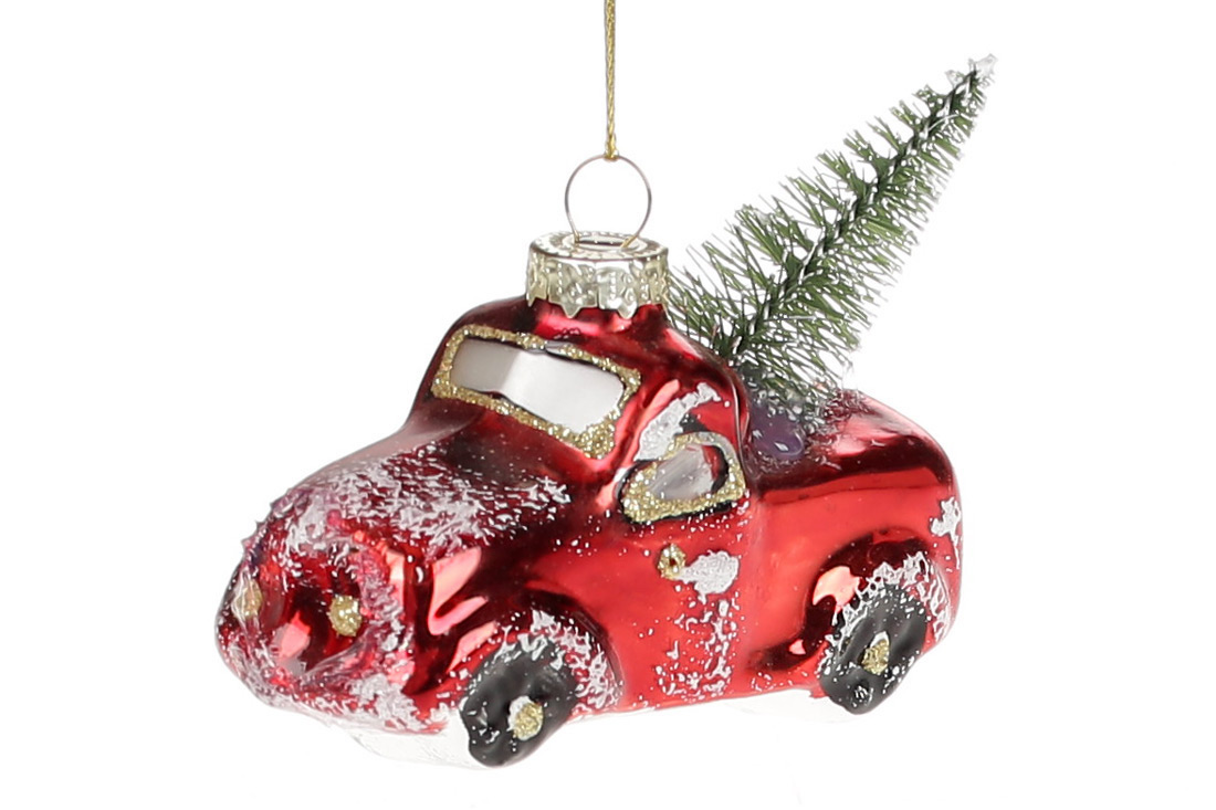 Glass truck with christmas tree ornament