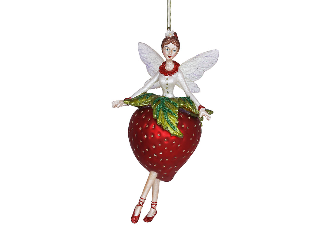 Glass Forest fairy-strawberry ornament