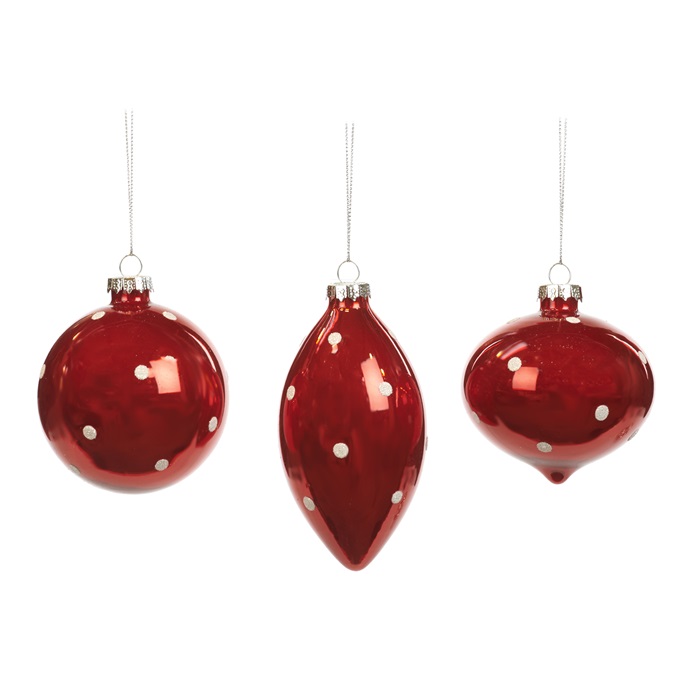 Glass dot ball/fin. ornament SET/3