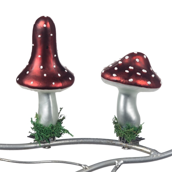 Glass moss mushroom on clip SET/2