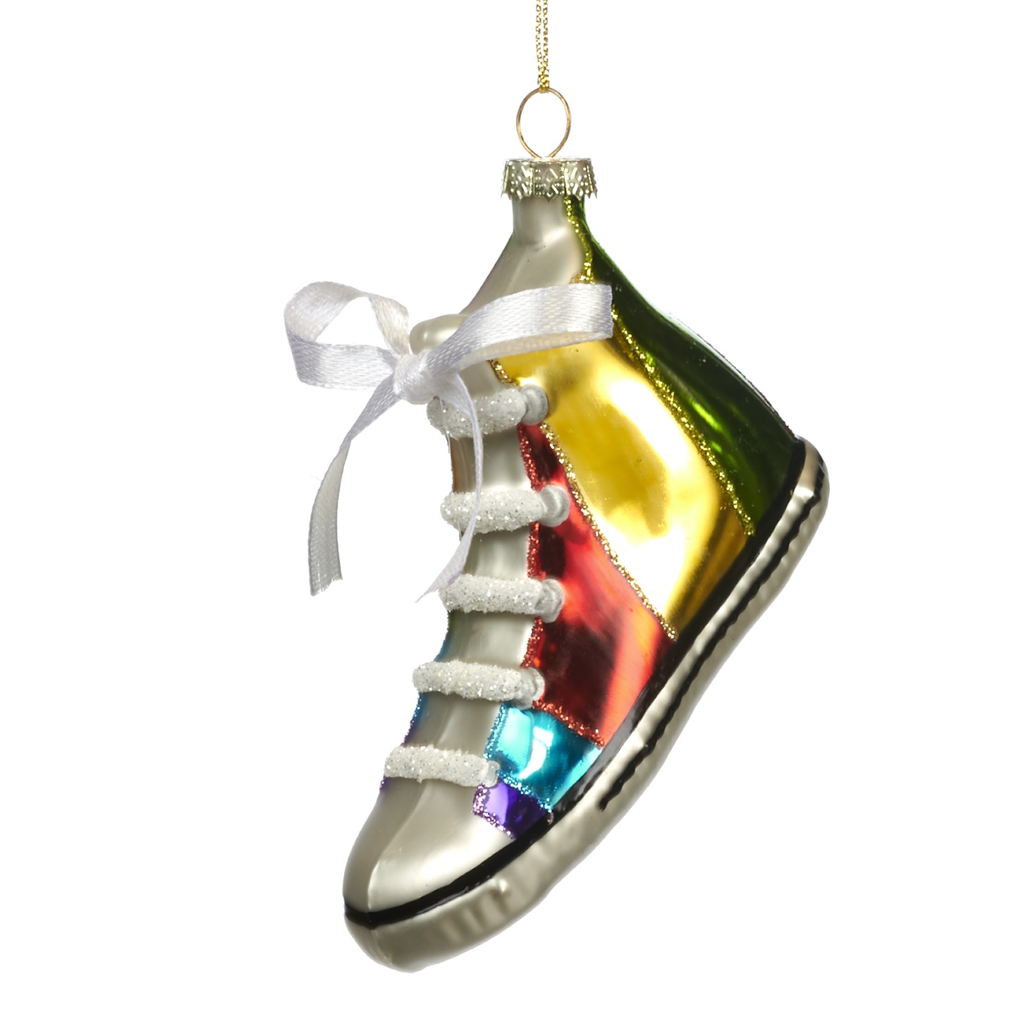 Glass rainbow sneaker ornament