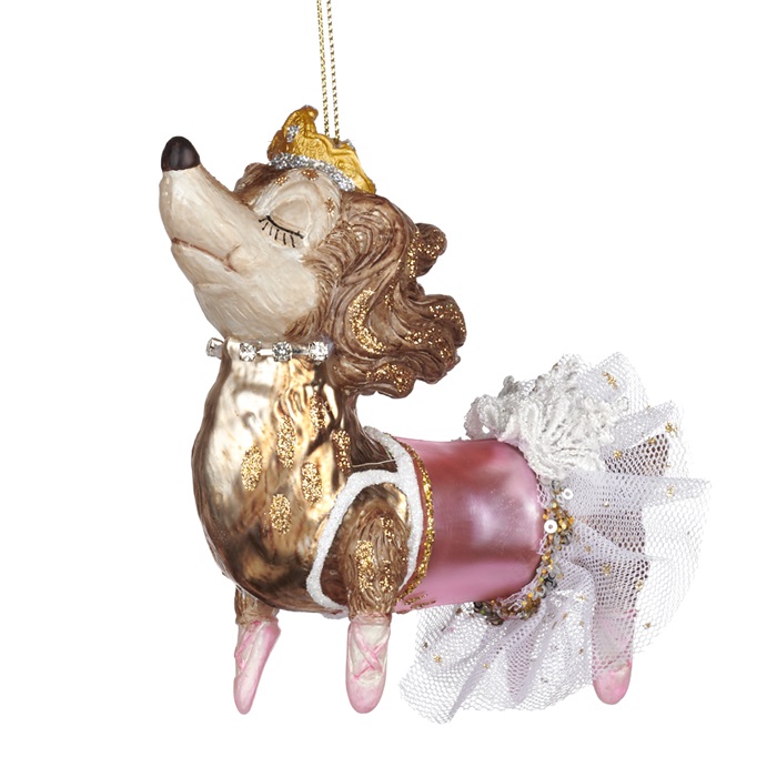 Glass ballerina princess dog ornament