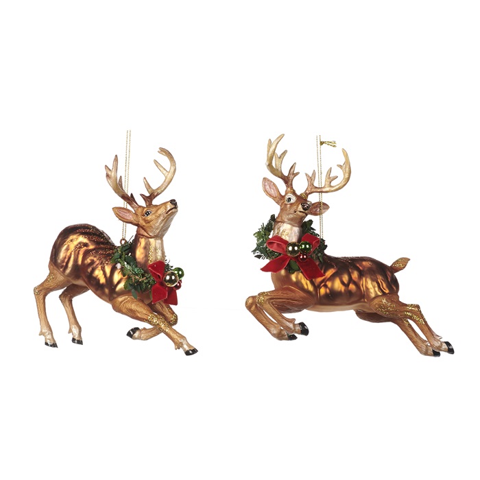 Glass jump Xmas deer ornament ASS/2