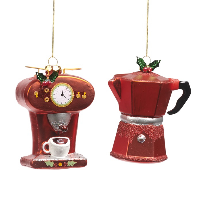 Glass Xmas coffee pot/coffee machine ornament  ASS/2