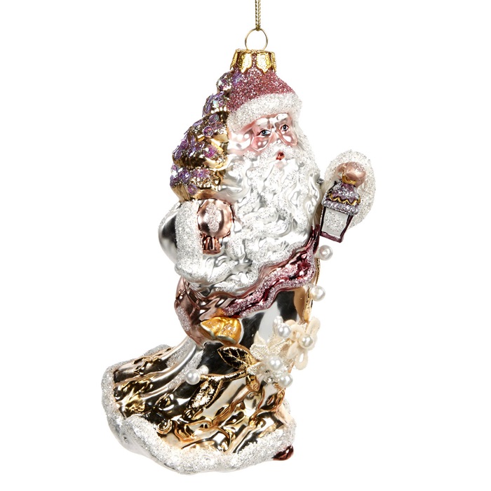 Glass  pearl flower Santa with lant. ornament