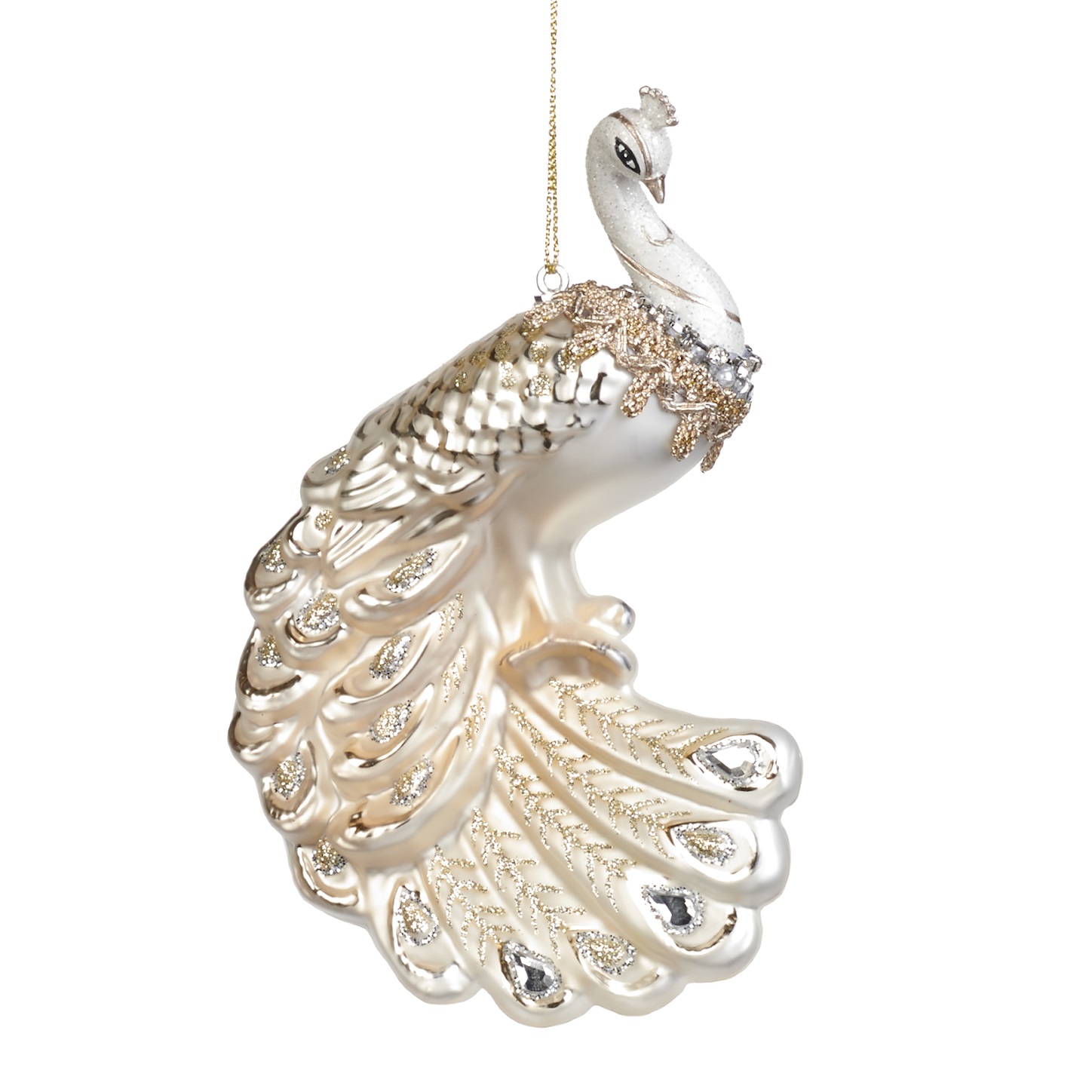 Glass/lace trim peacock ornament