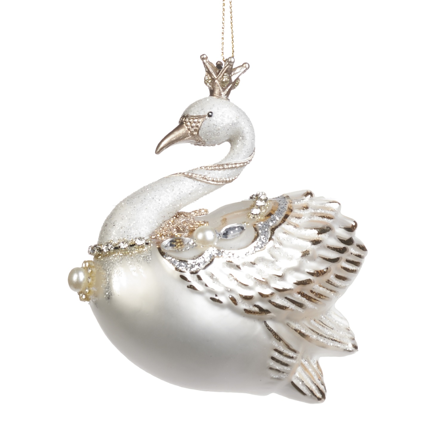 Glass swan with crown ornament