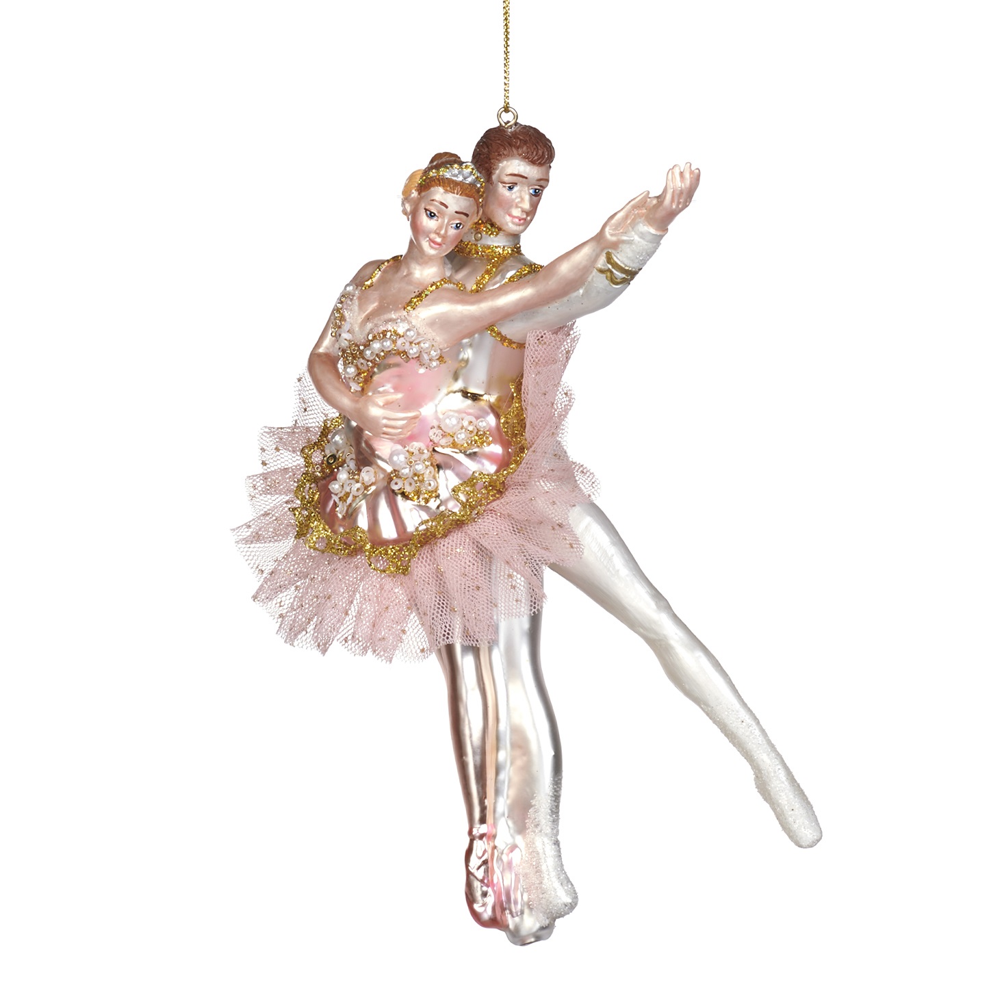 Glass/tulle pearl ballerina couple ornament