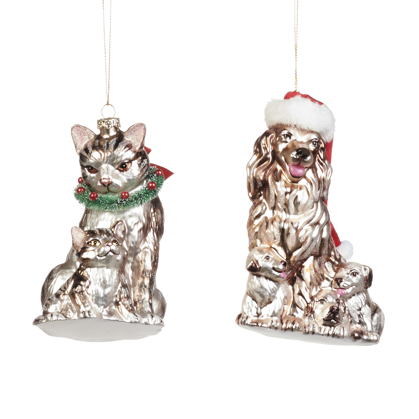 Glass/fabric Xmas cat/dog ornament ASS/2