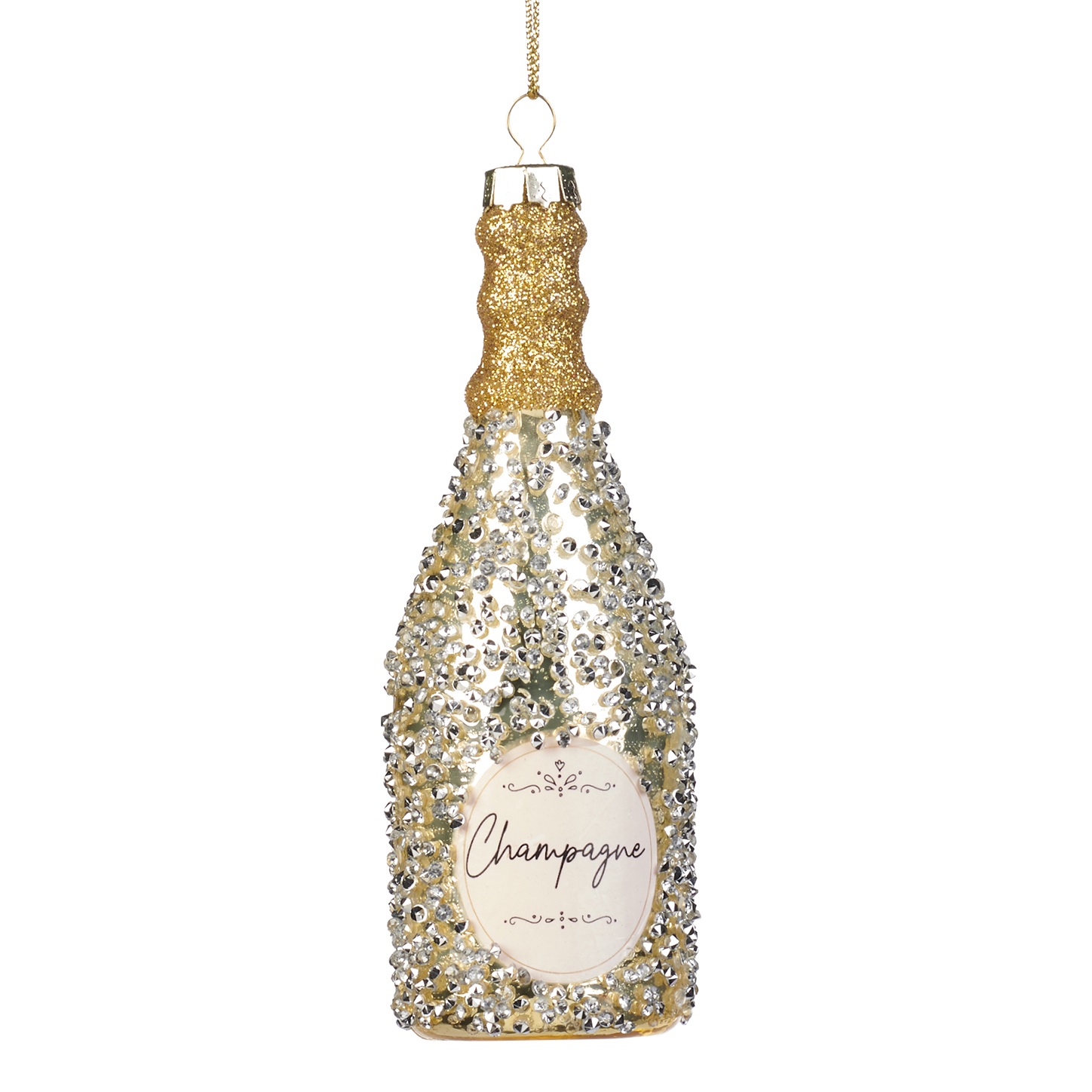 Glass bead champagne bottle ornament