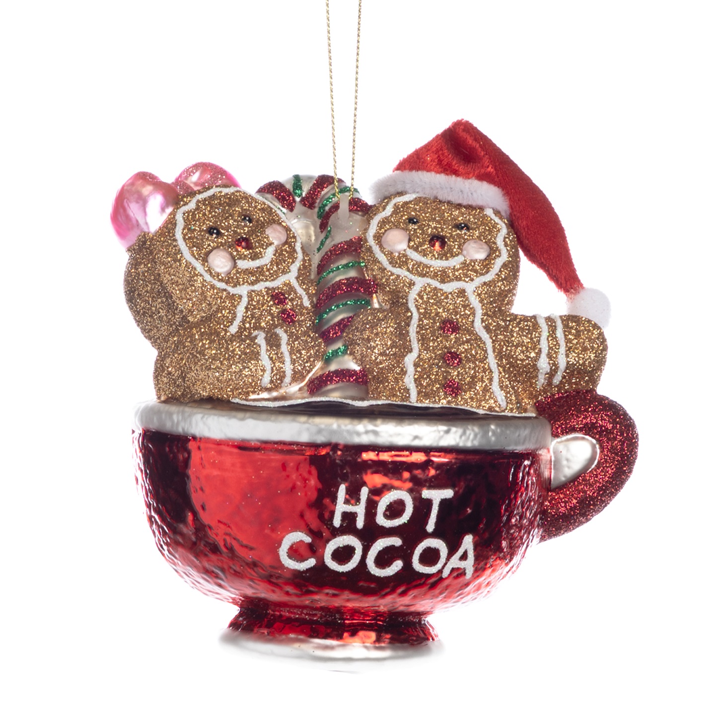 Glass gingerbread in cacao mug ornament 