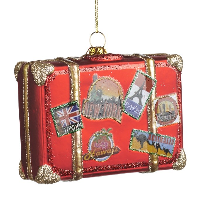 Glass glitter travel luggage ornament