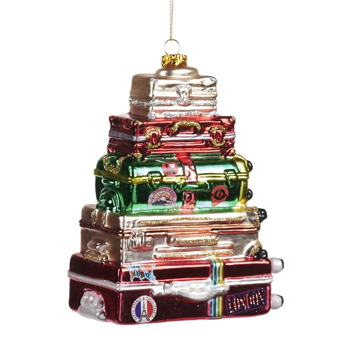 Glass  stack of travel luggage ornament