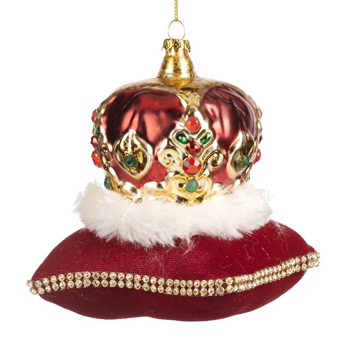 Glass velvet crown on pillow ornament