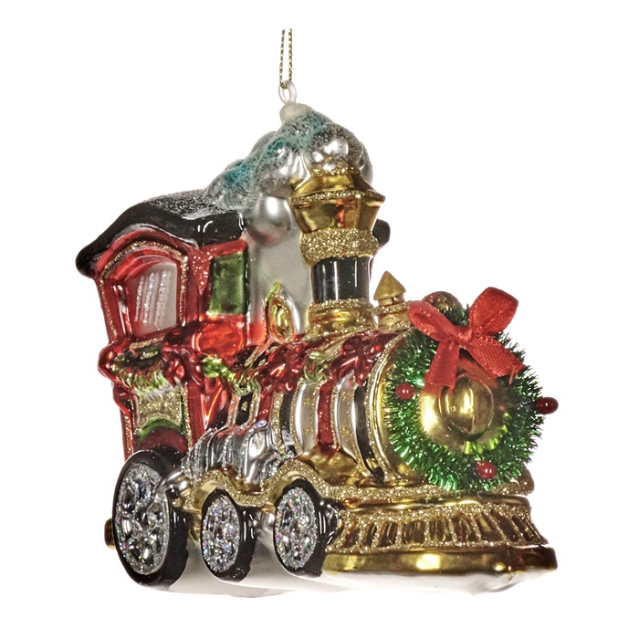 Glass Xmas train ornament