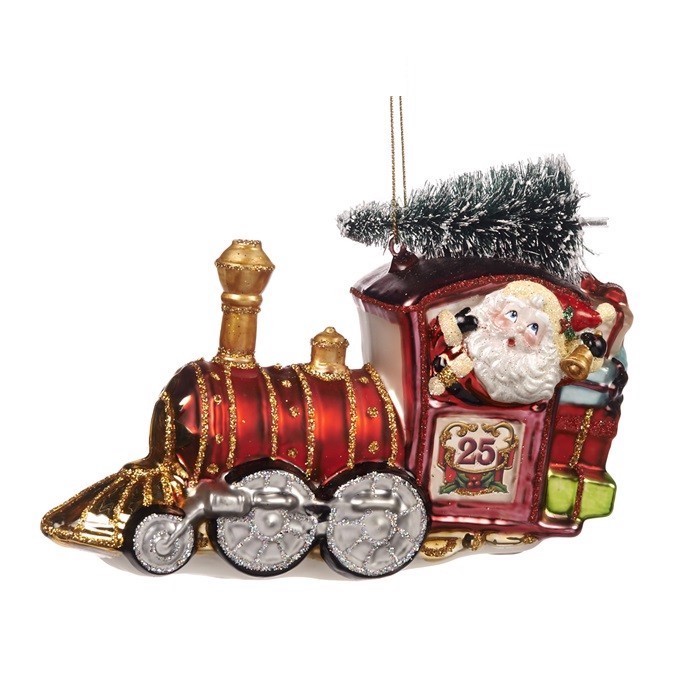 Glass Santa train ornament