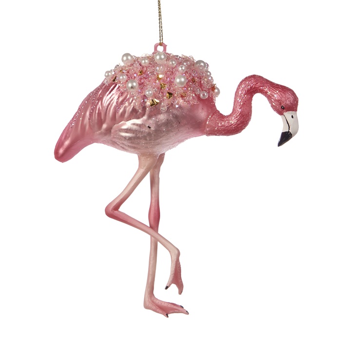 Glass pearl/bead flamingo ornament