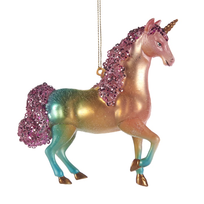 Glass  rainbow unicorn ornament