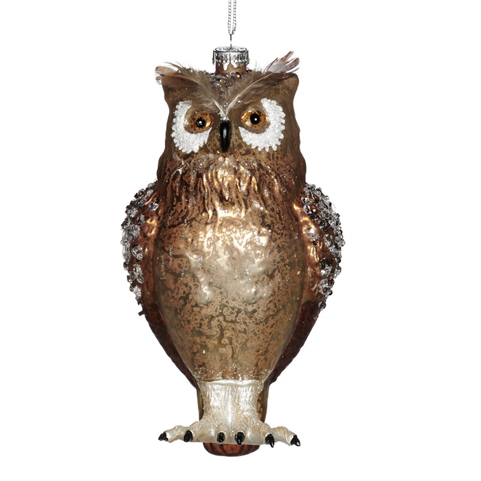 Glass feath owl ornament