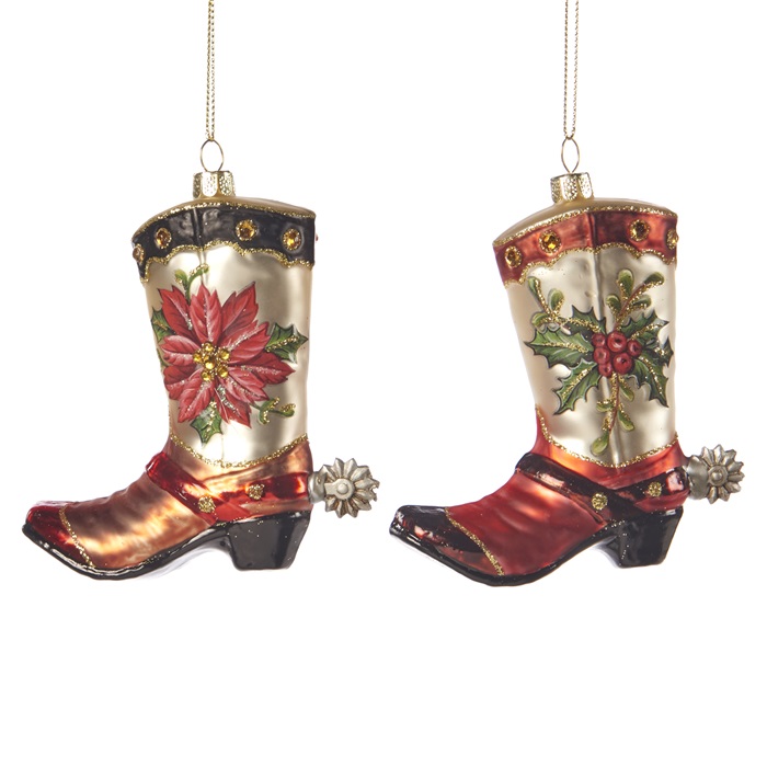 Glass Xmas cowboy boot ornament ASS/2