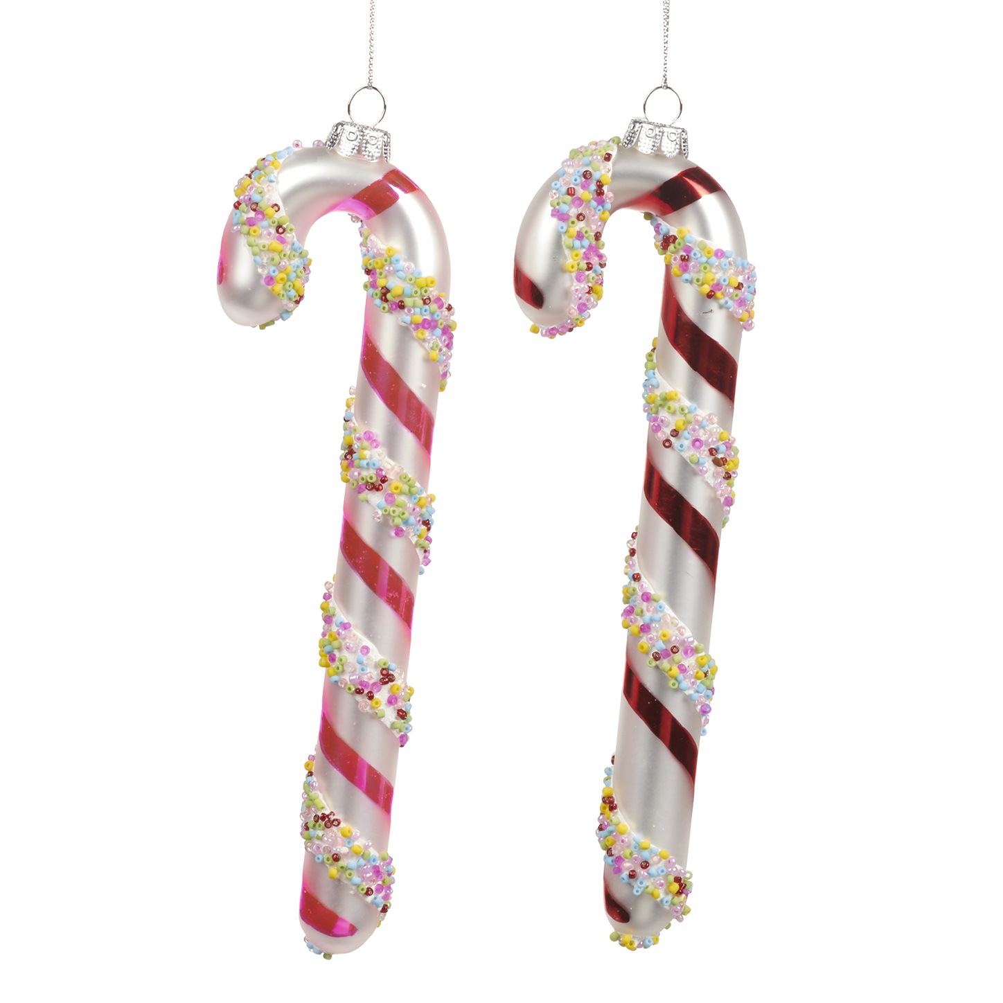 Glass sprinkle candy cane ornament ASS/2